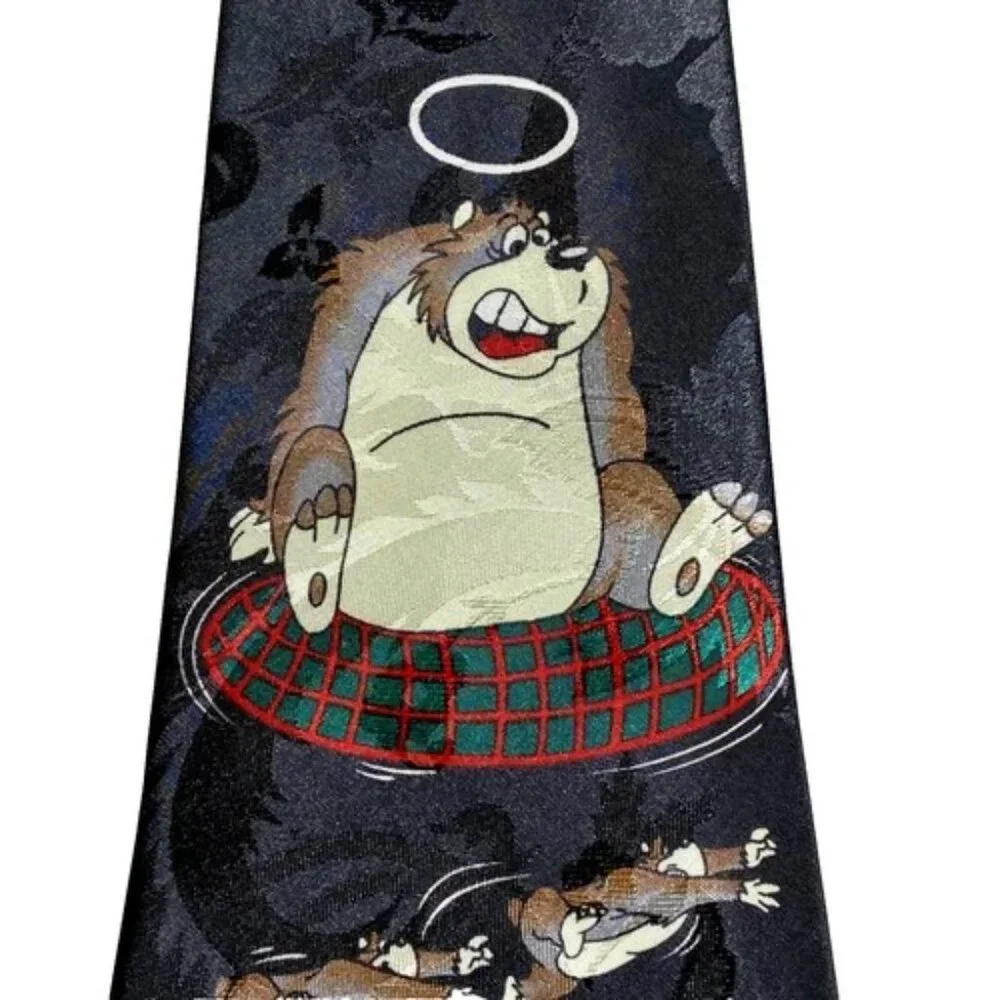 Dino Romaro Men's Silk Tie Honest Bear‎ Novelty Black Halographic Korea Handmade